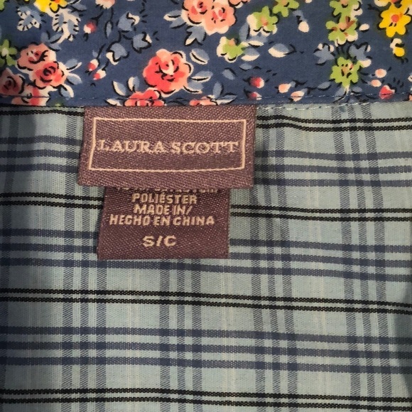 Laura Scott Checkered Button Up Roll Tab Sleeves Top Small - Picture 4 of 8